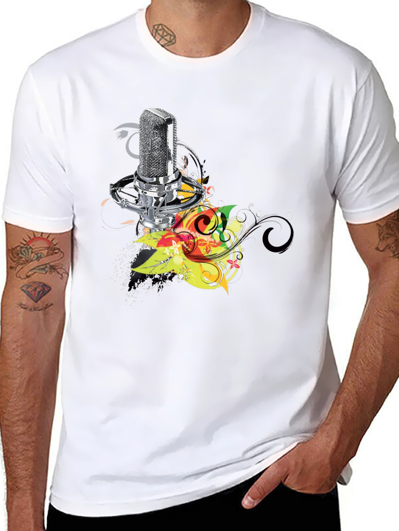 Retro Mic Graphic Tee - Cool Black T-Shirt