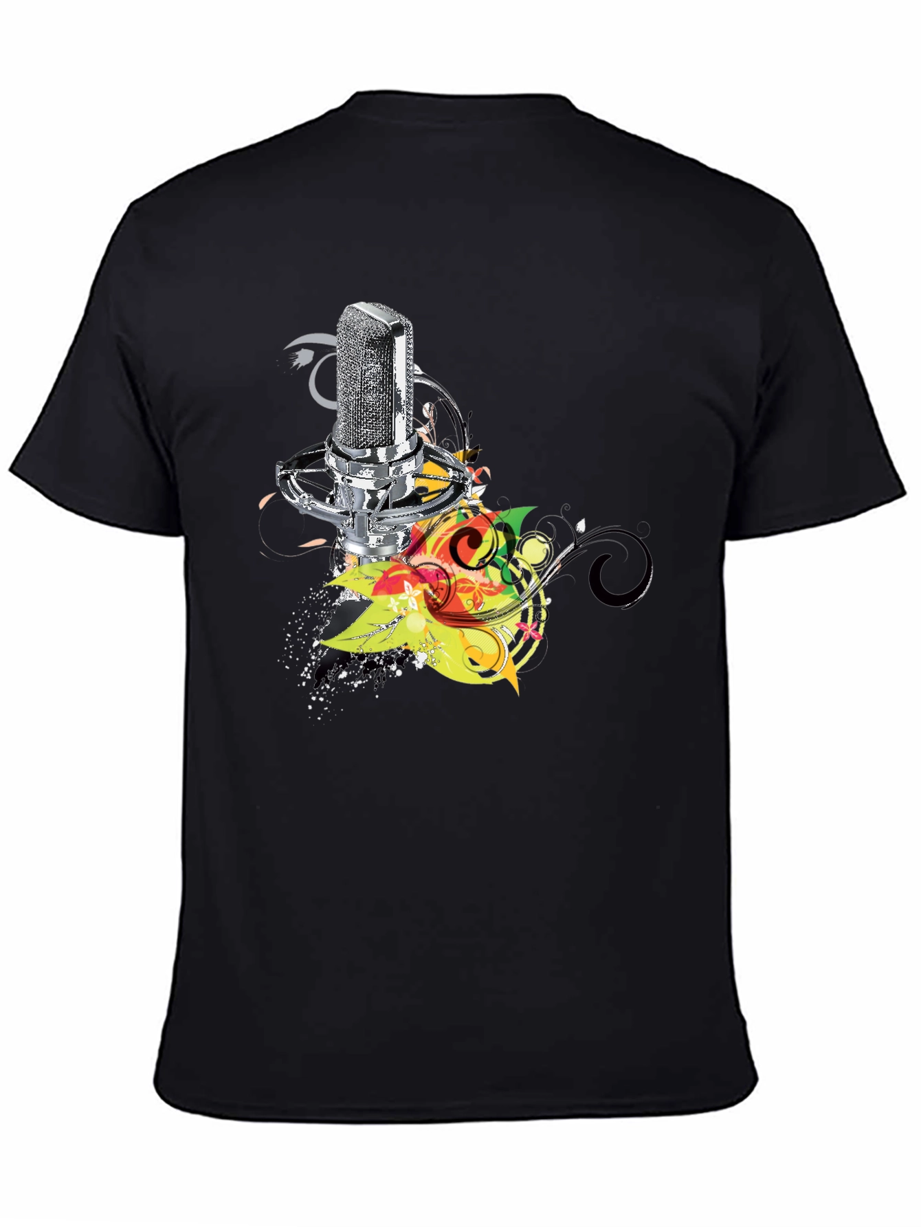 Retro Mic Graphic Tee - Cool Black T-Shirt