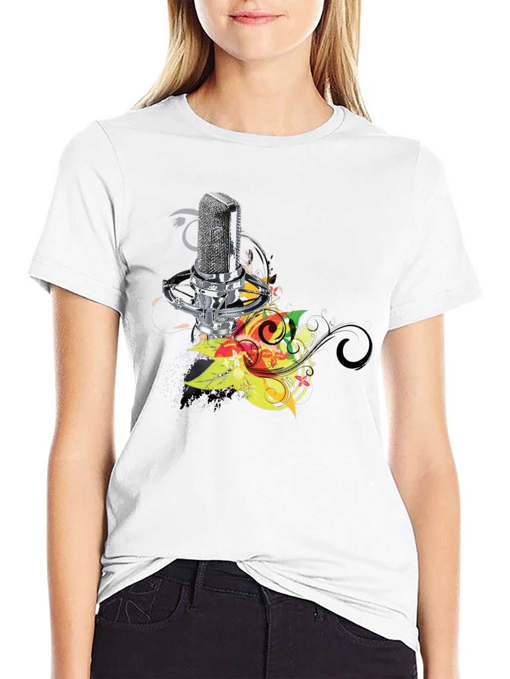 Retro Mic Graphic Tee - Cool Black T-Shirt