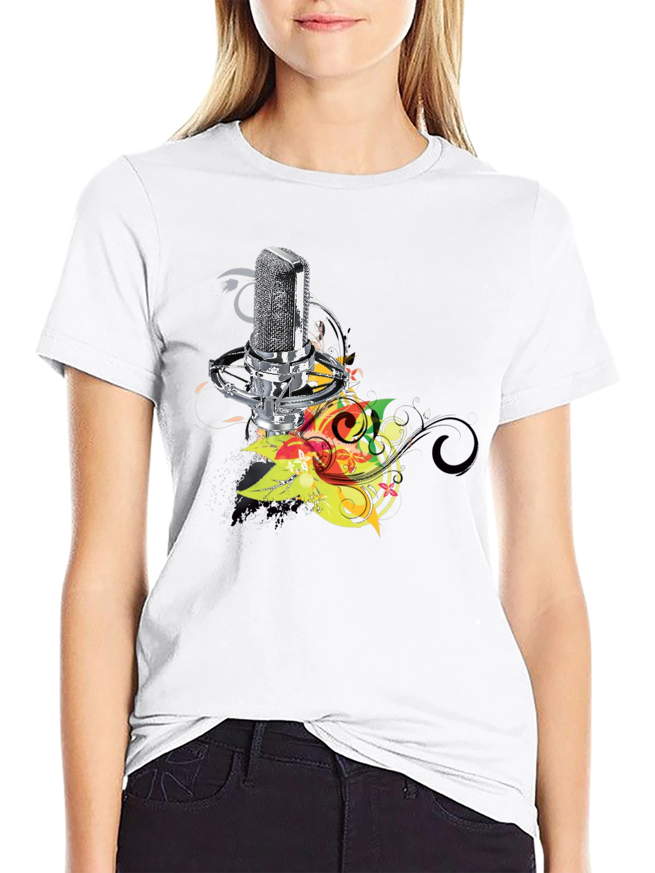 Retro Mic Graphic Tee - Cool Black T-Shirt