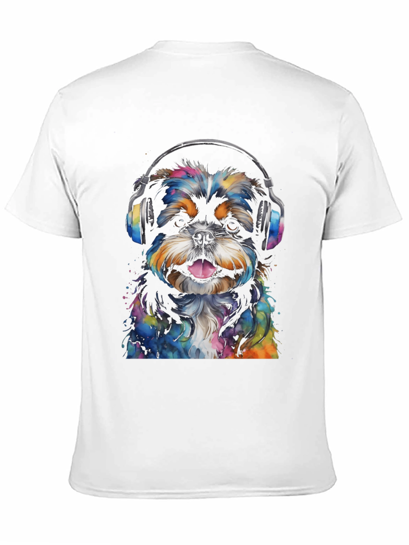 Dog with Headphones Graphic Tee - Black Cotton Blend