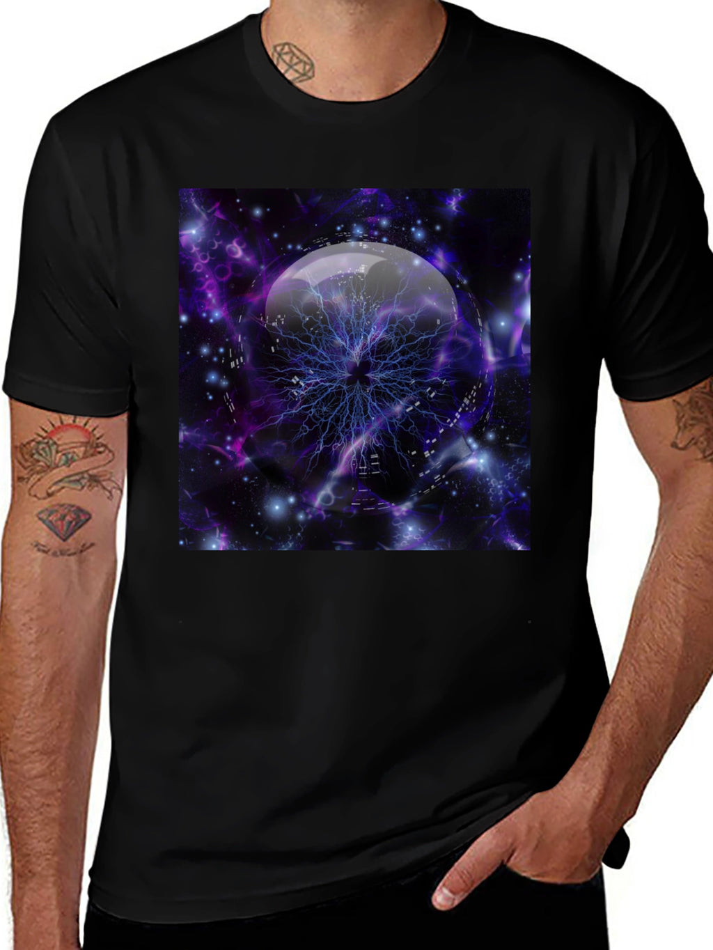 Cosmic Lightning Orb Graphic Tee - Black