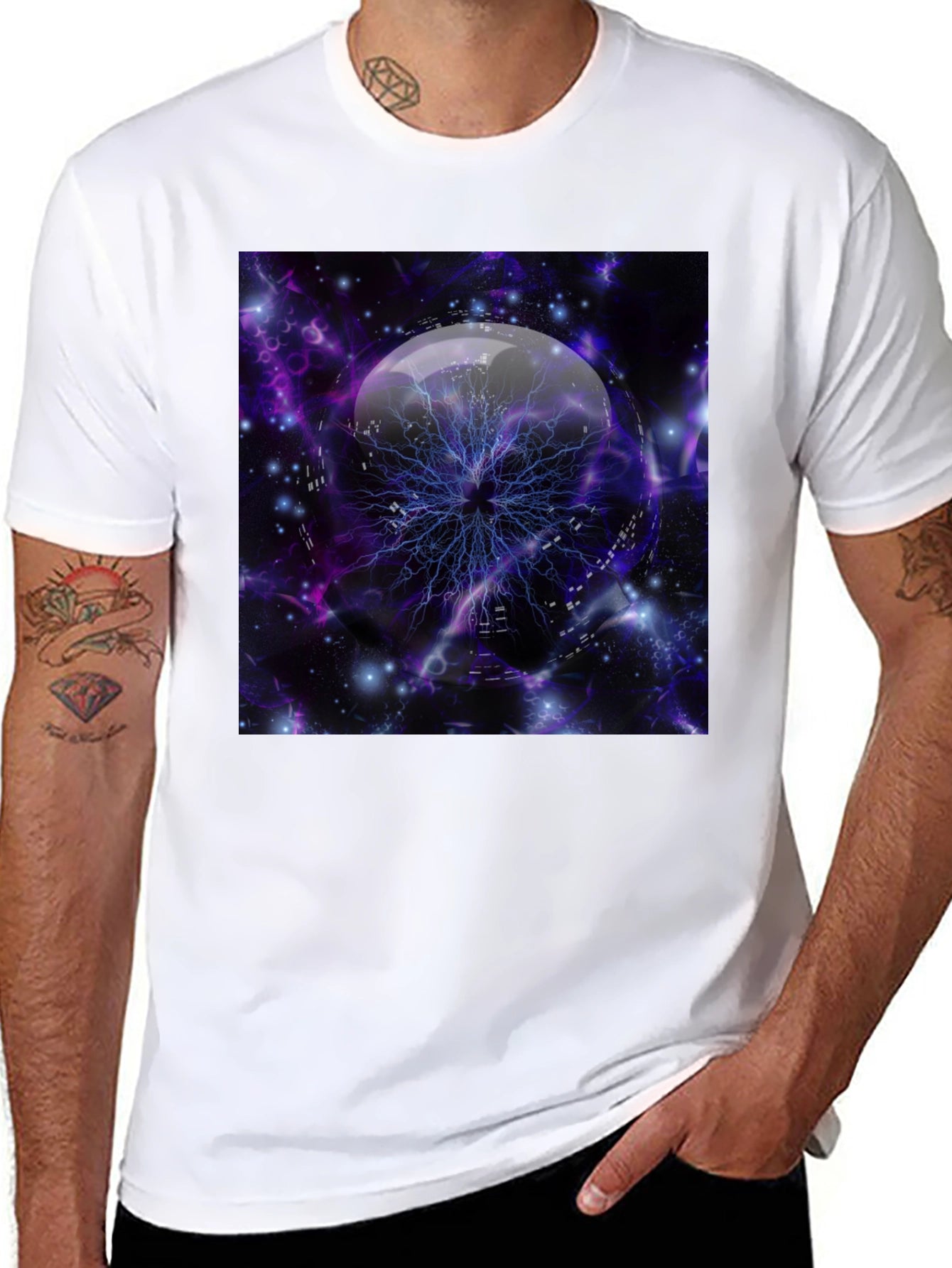 Cosmic Lightning Orb Graphic Tee - Black