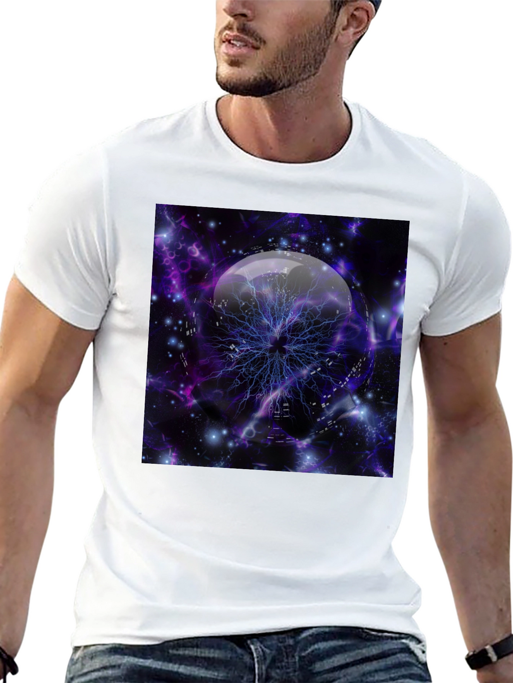 Cosmic Lightning Orb Graphic Tee - Black