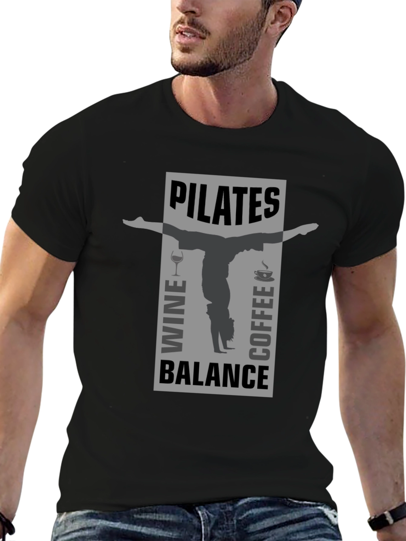 Pilates Wine Coffee Balance Graphic T-Shirt