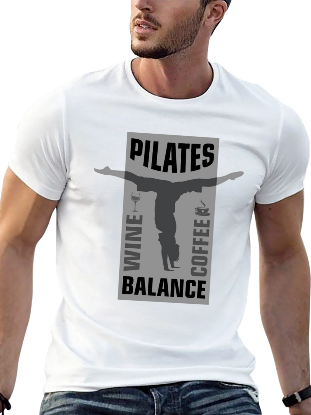 Pilates Wine Coffee Balance Graphic T-Shirt