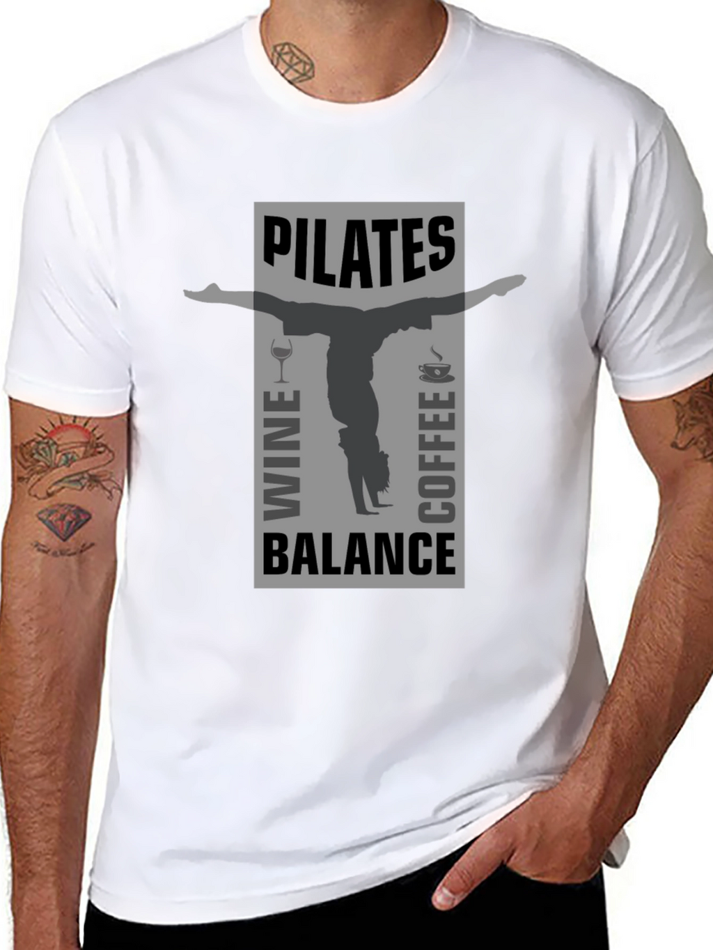 Pilates Wine Coffee Balance Graphic T-Shirt