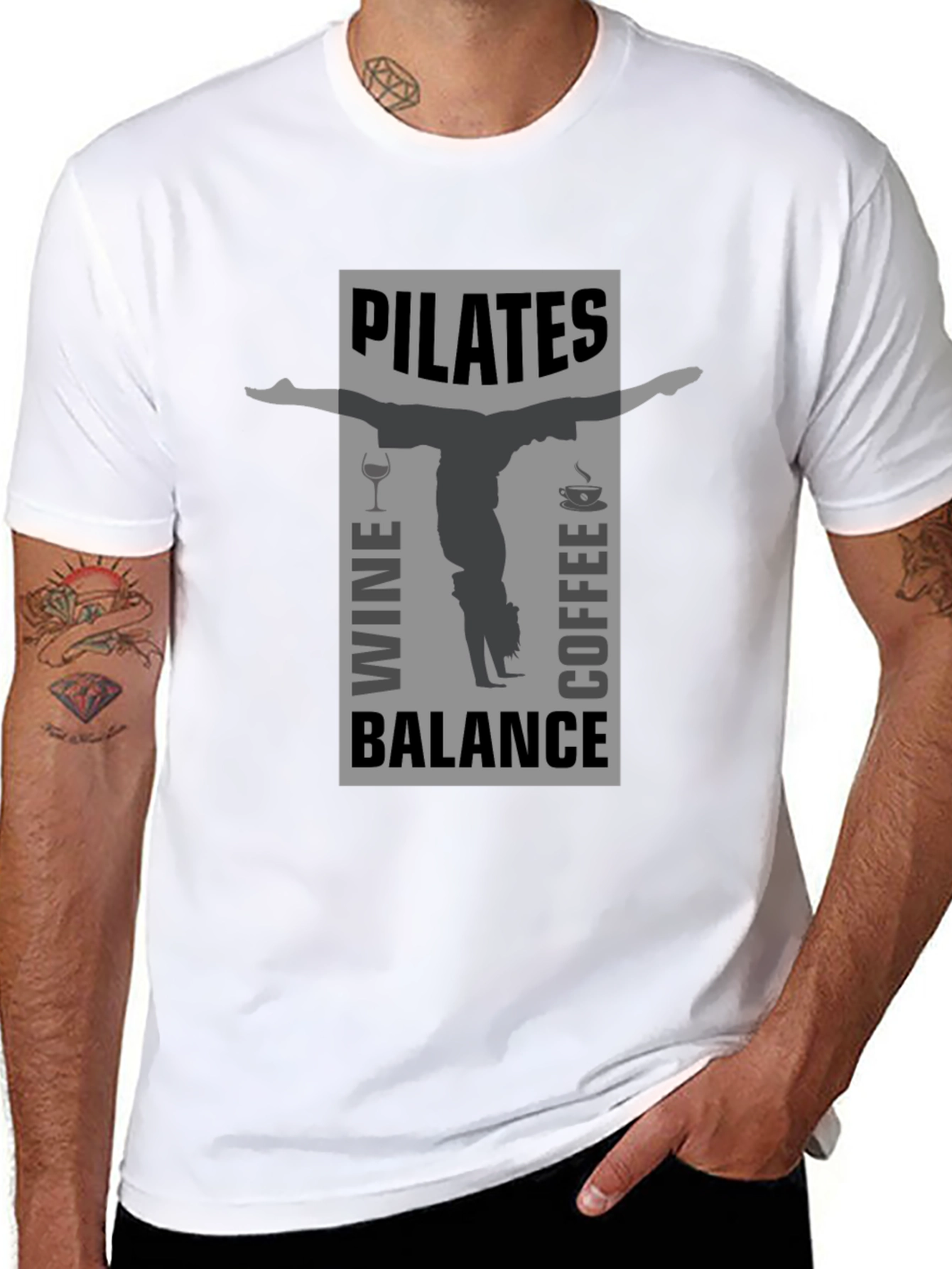 Pilates Wine Coffee Balance Graphic T-Shirt