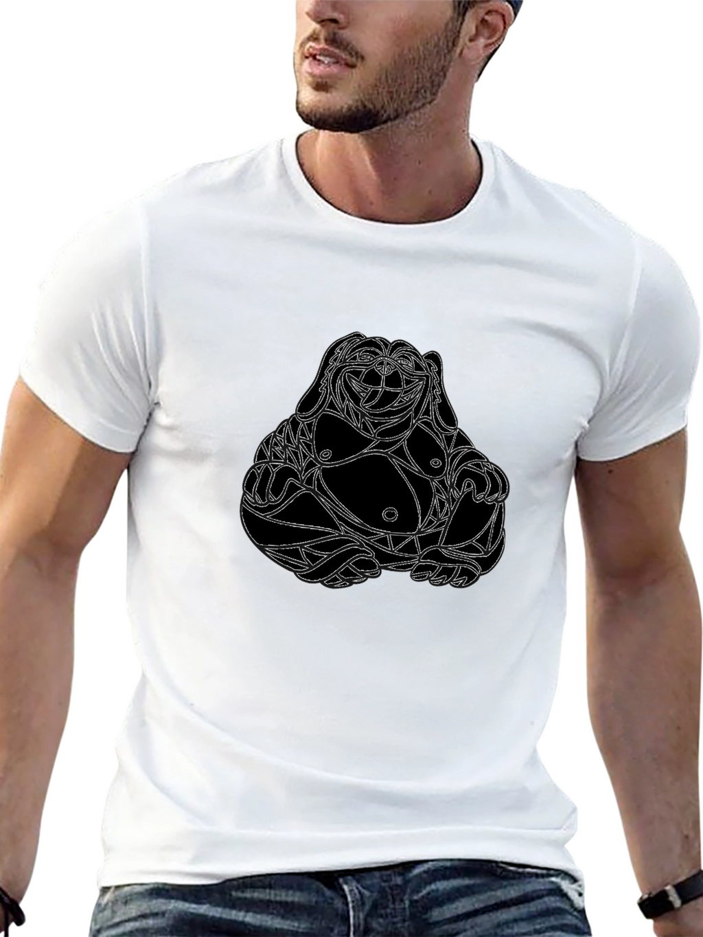 Geometric Buddha Graphic Tee - Black