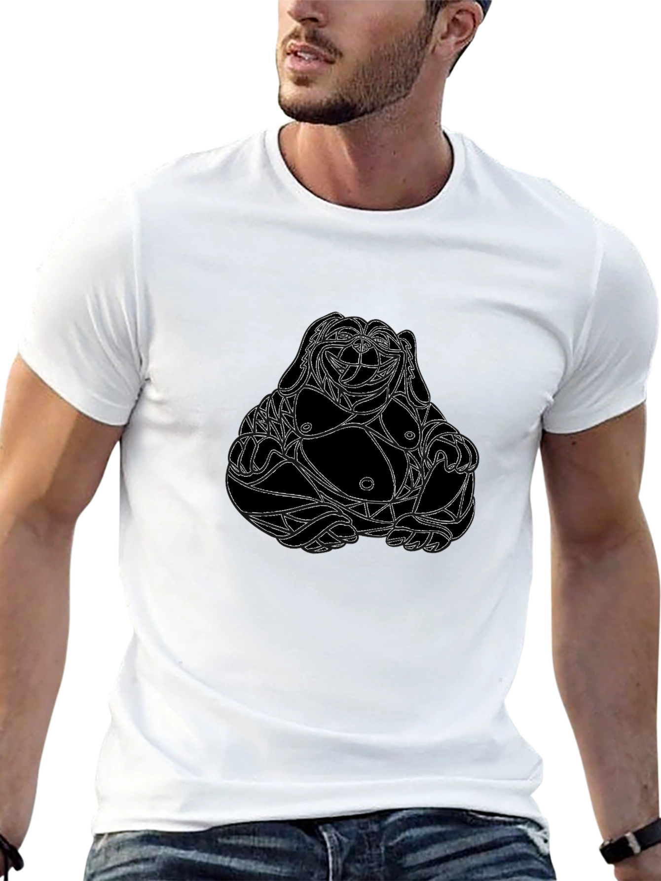 Geometric Buddha Graphic Tee - Black