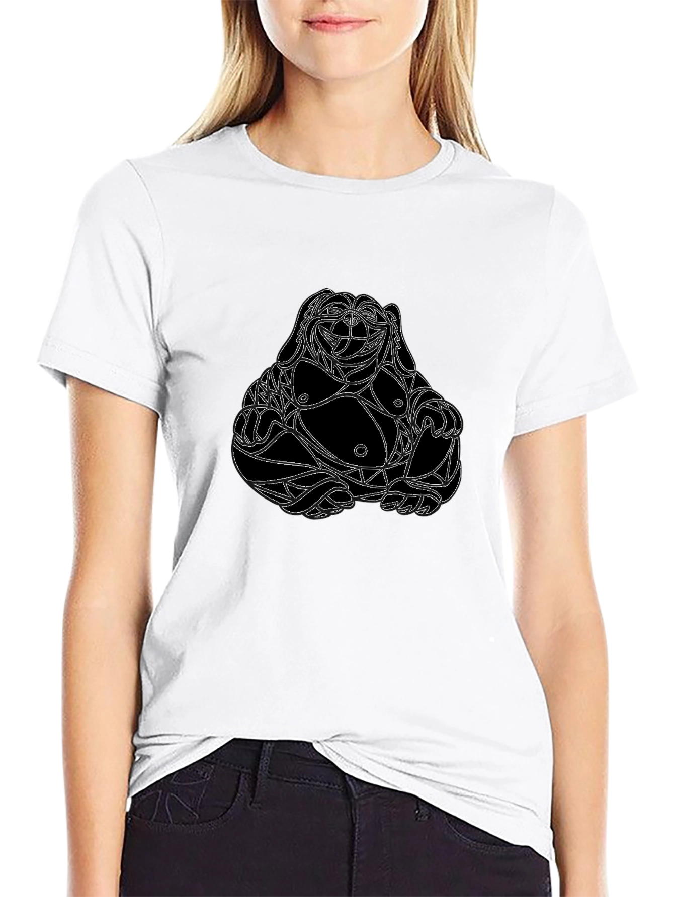 Geometric Buddha Graphic Tee - Black