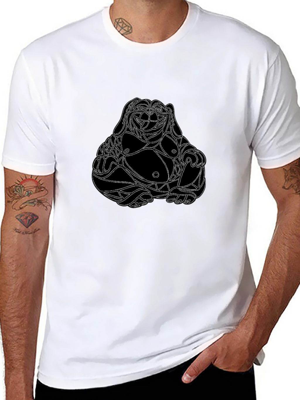 Geometric Buddha Graphic Tee - Black