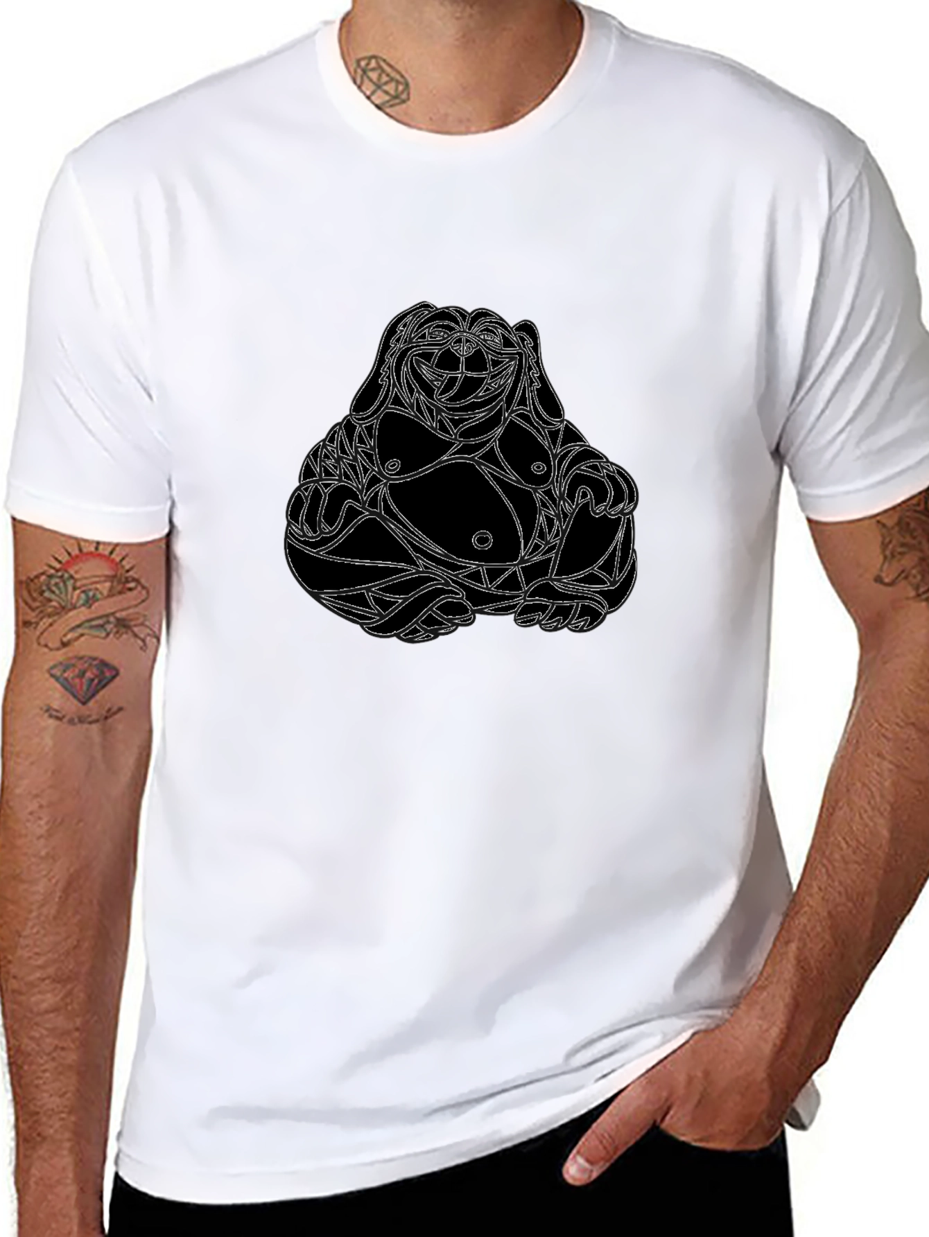 Geometric Buddha Graphic Tee - Black
