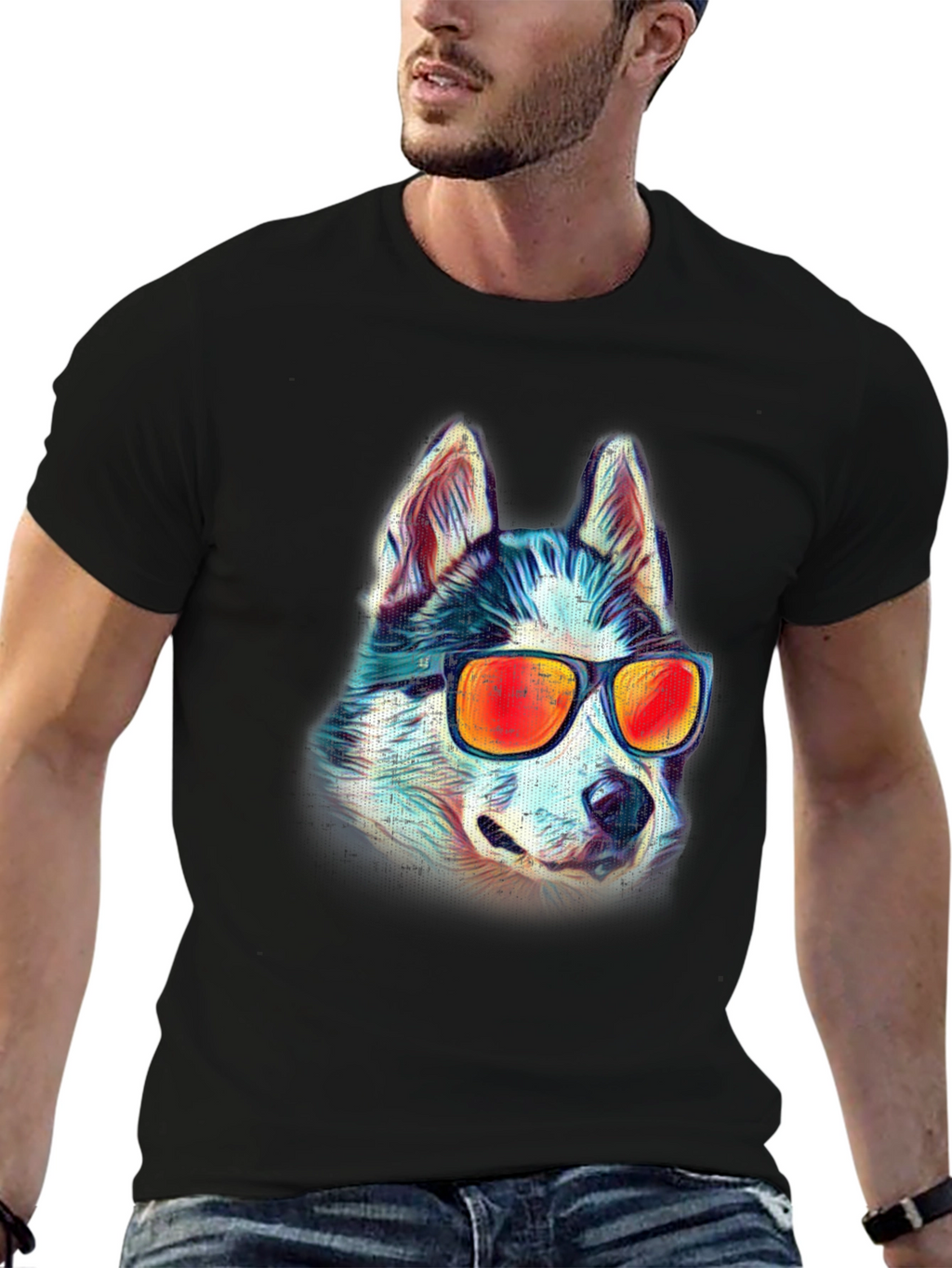 Cool Husky Graphic Tee - Black Cotton