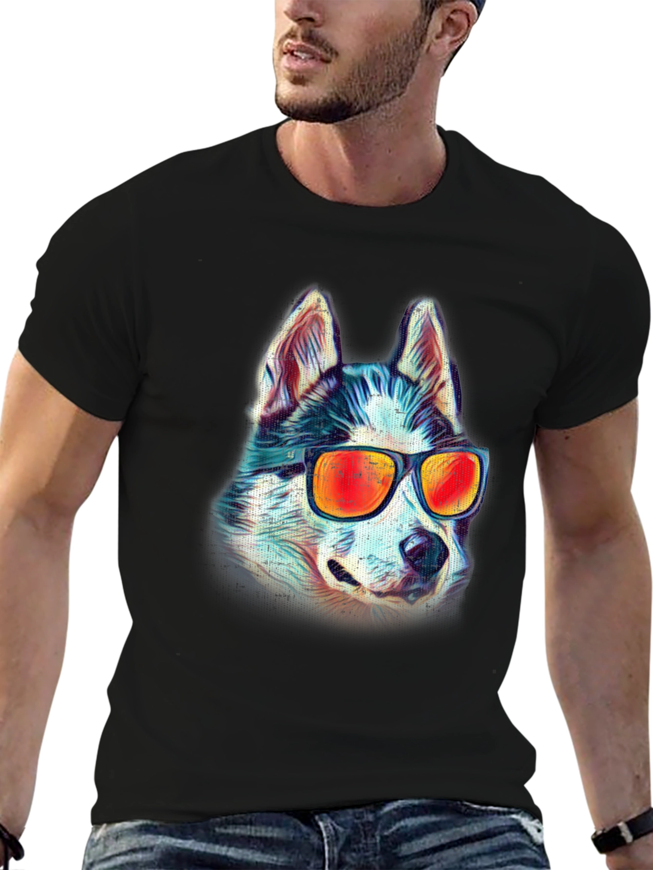 Cool Husky Graphic Tee - Black Cotton