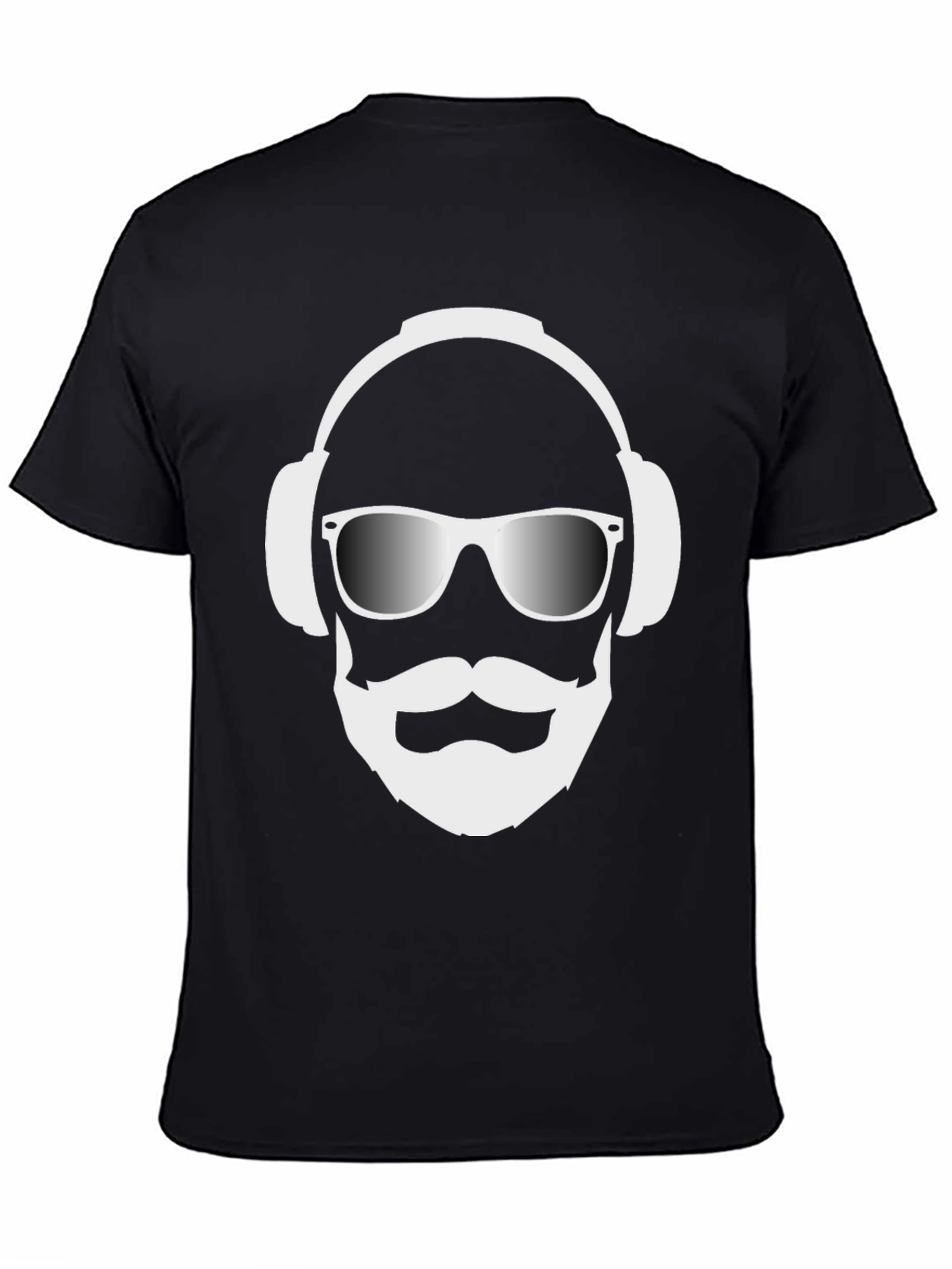 Cool Dude Black T-Shirt with Headphones and Beard Graphic