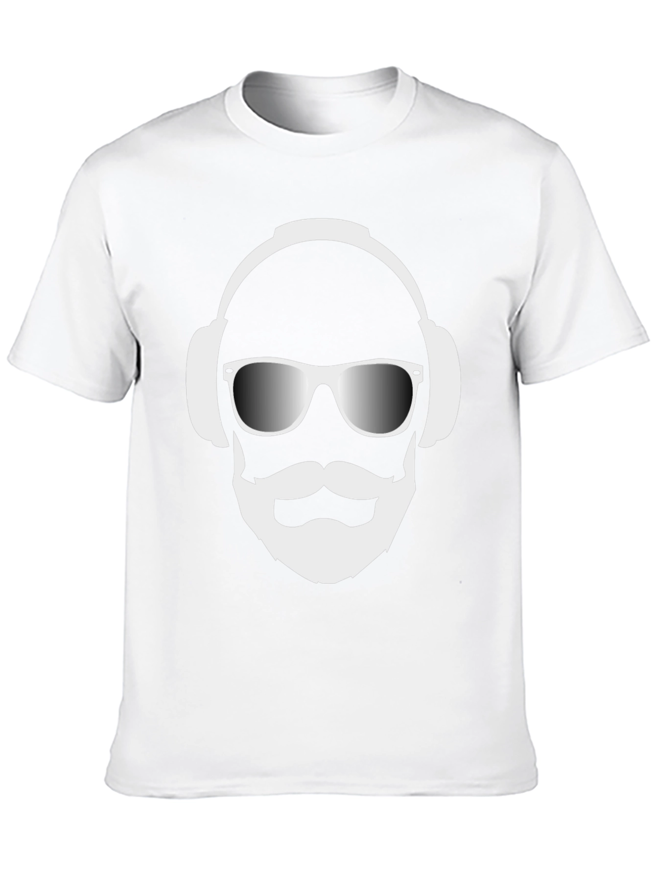 Cool Dude Black T-Shirt with Headphones and Beard Graphic