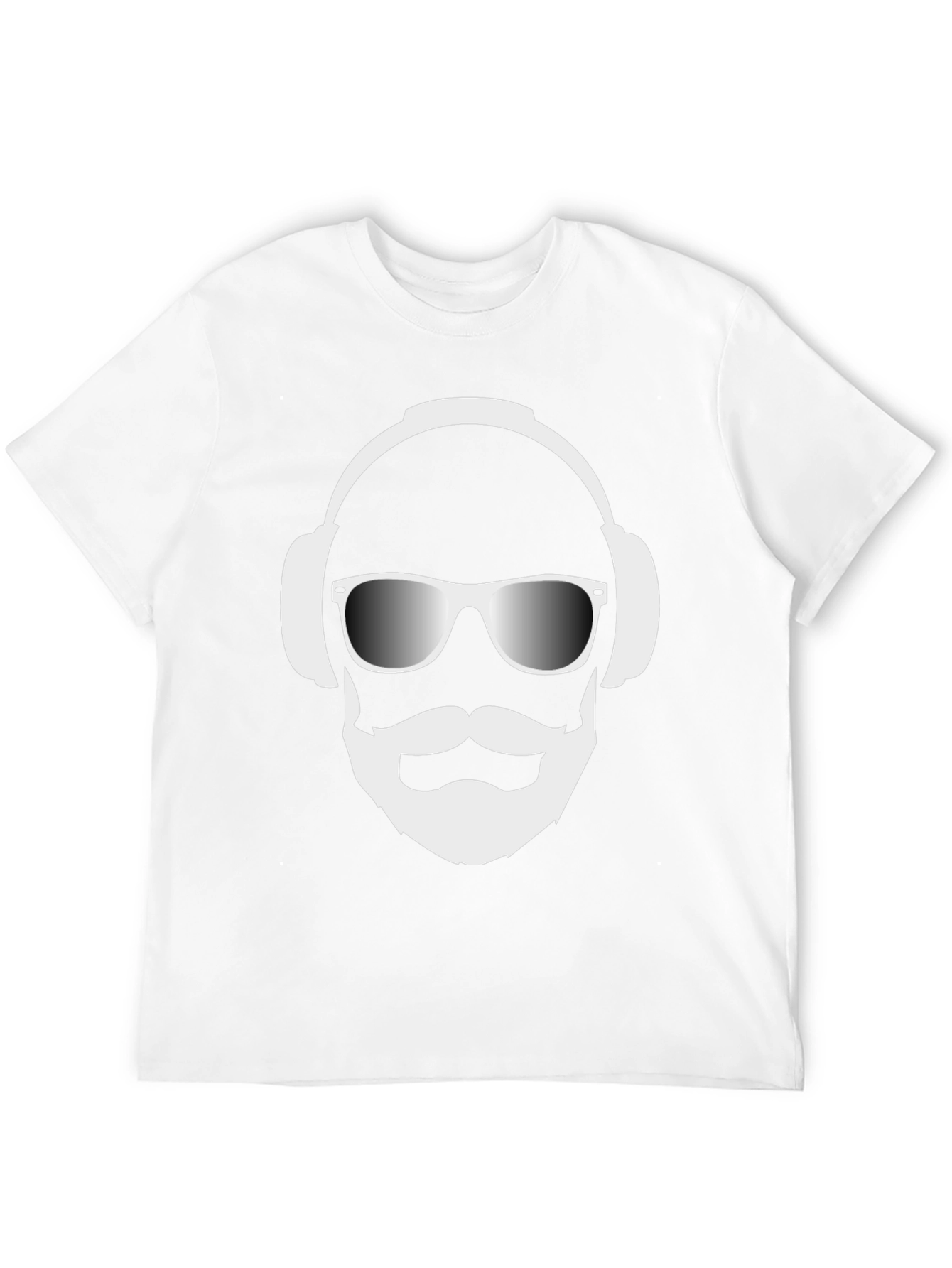 Cool Dude Black T-Shirt with Headphones and Beard Graphic