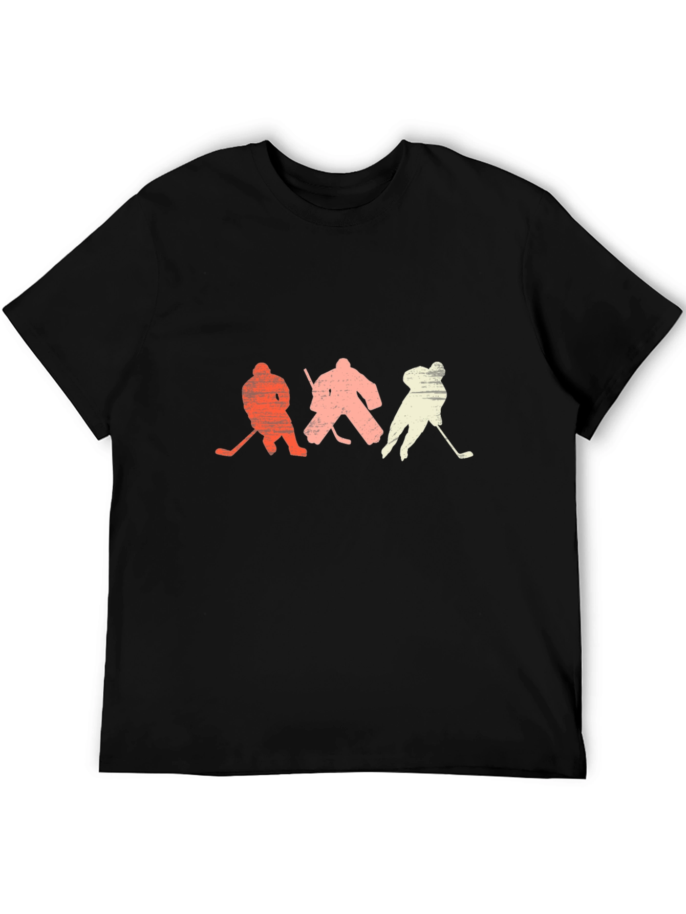 Vintage Hockey Player Graphic Tee - Black Cotton T-Shirt
