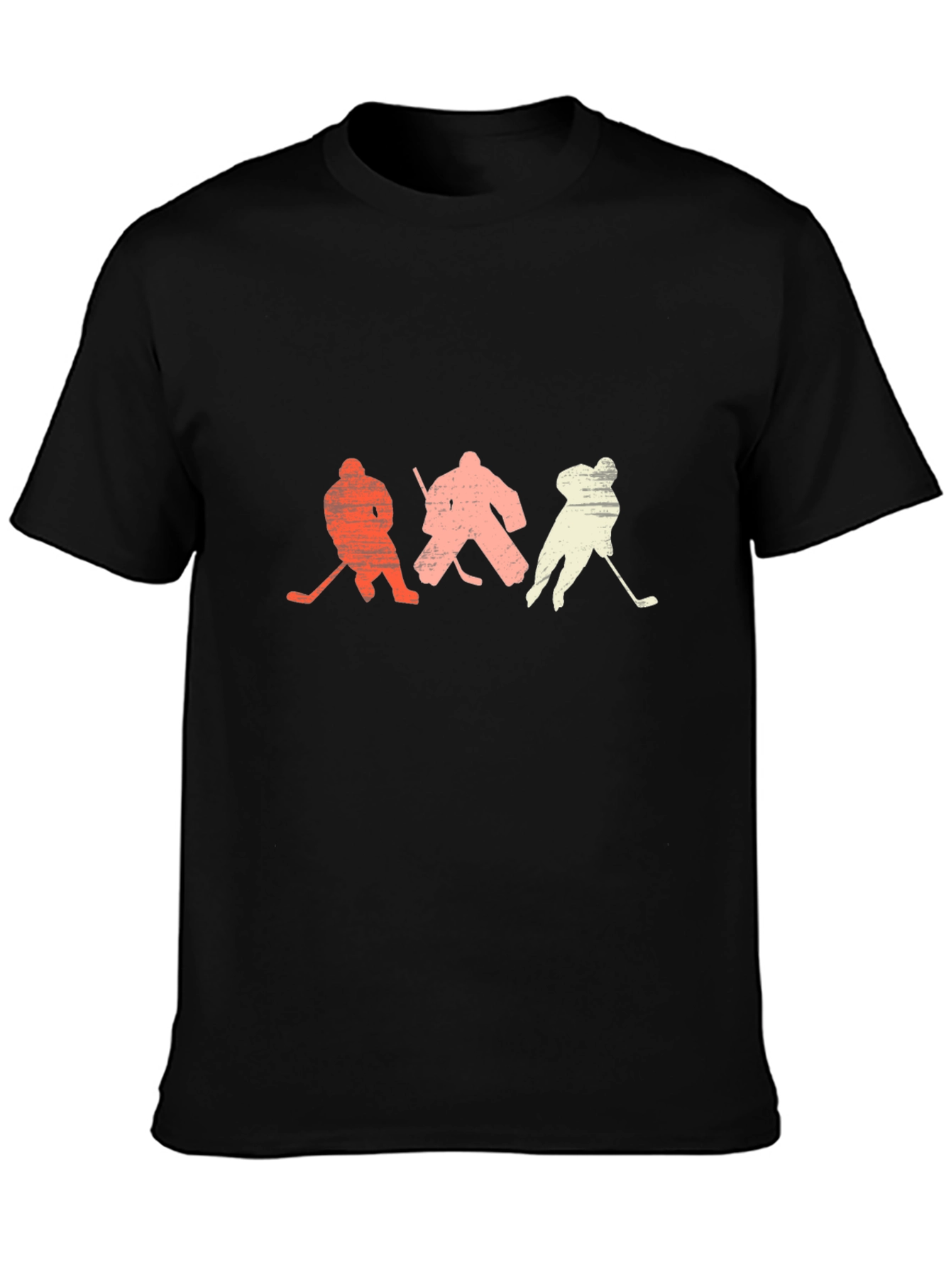 Vintage Hockey Player Graphic Tee - Black Cotton T-Shirt