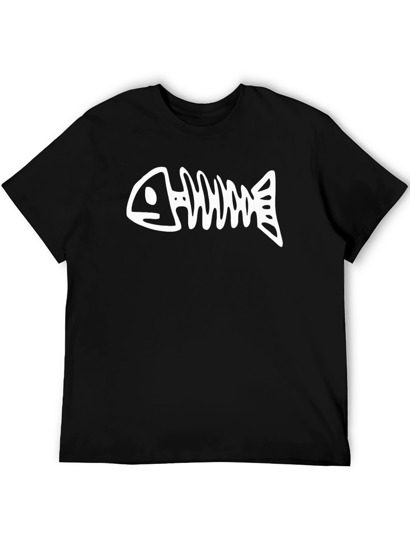 Fishbone Graphic Tee - Black Cotton Casual T-Shirt