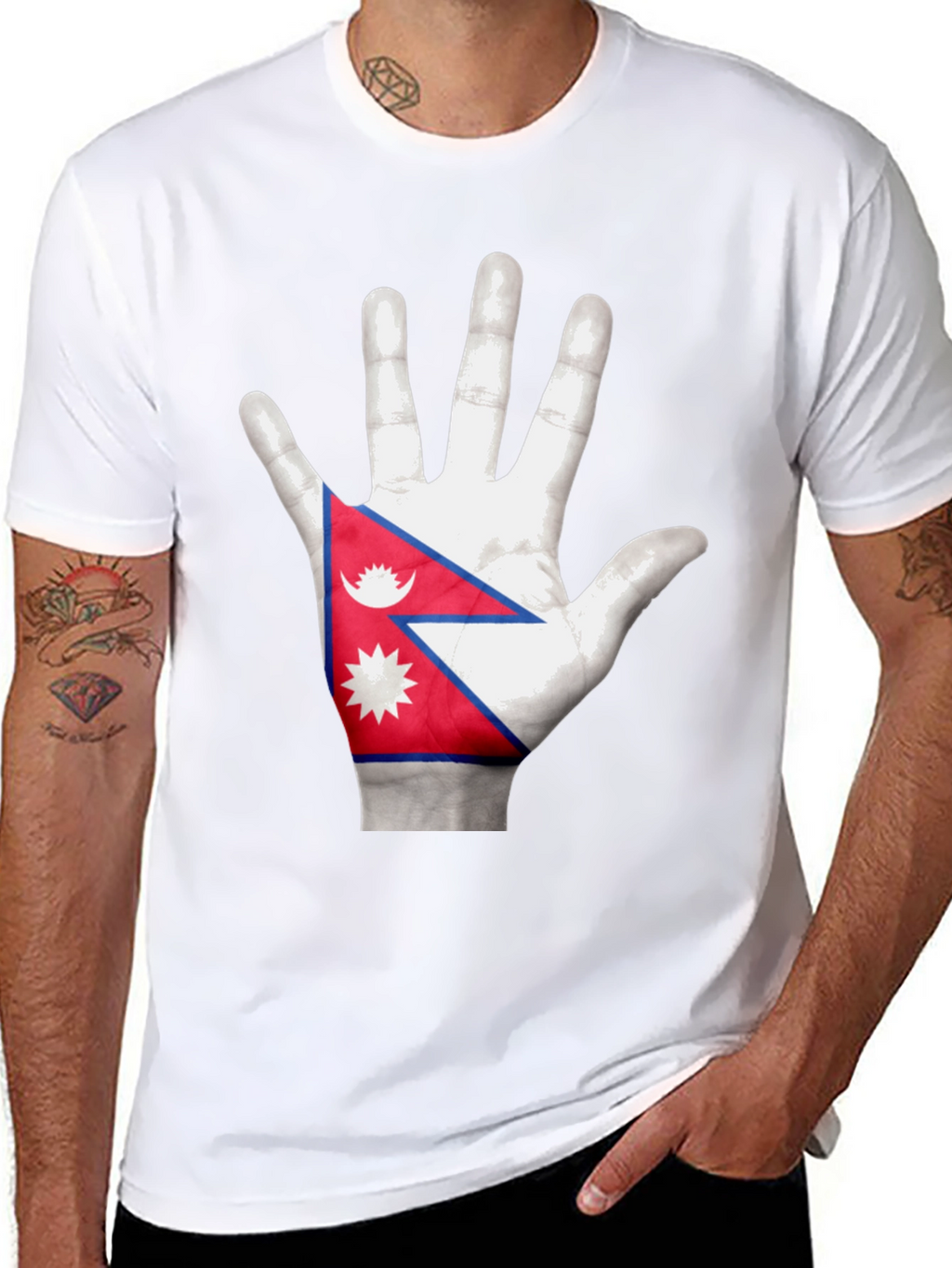 Nepal Flag Hand Print T-Shirt