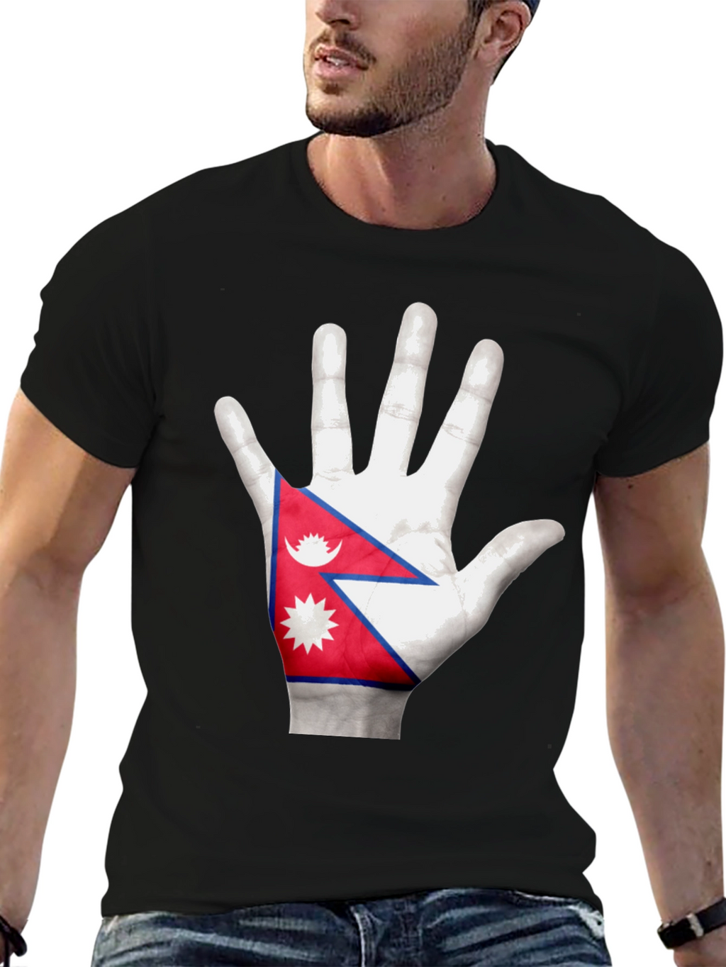 Nepal Flag Hand Print T-Shirt