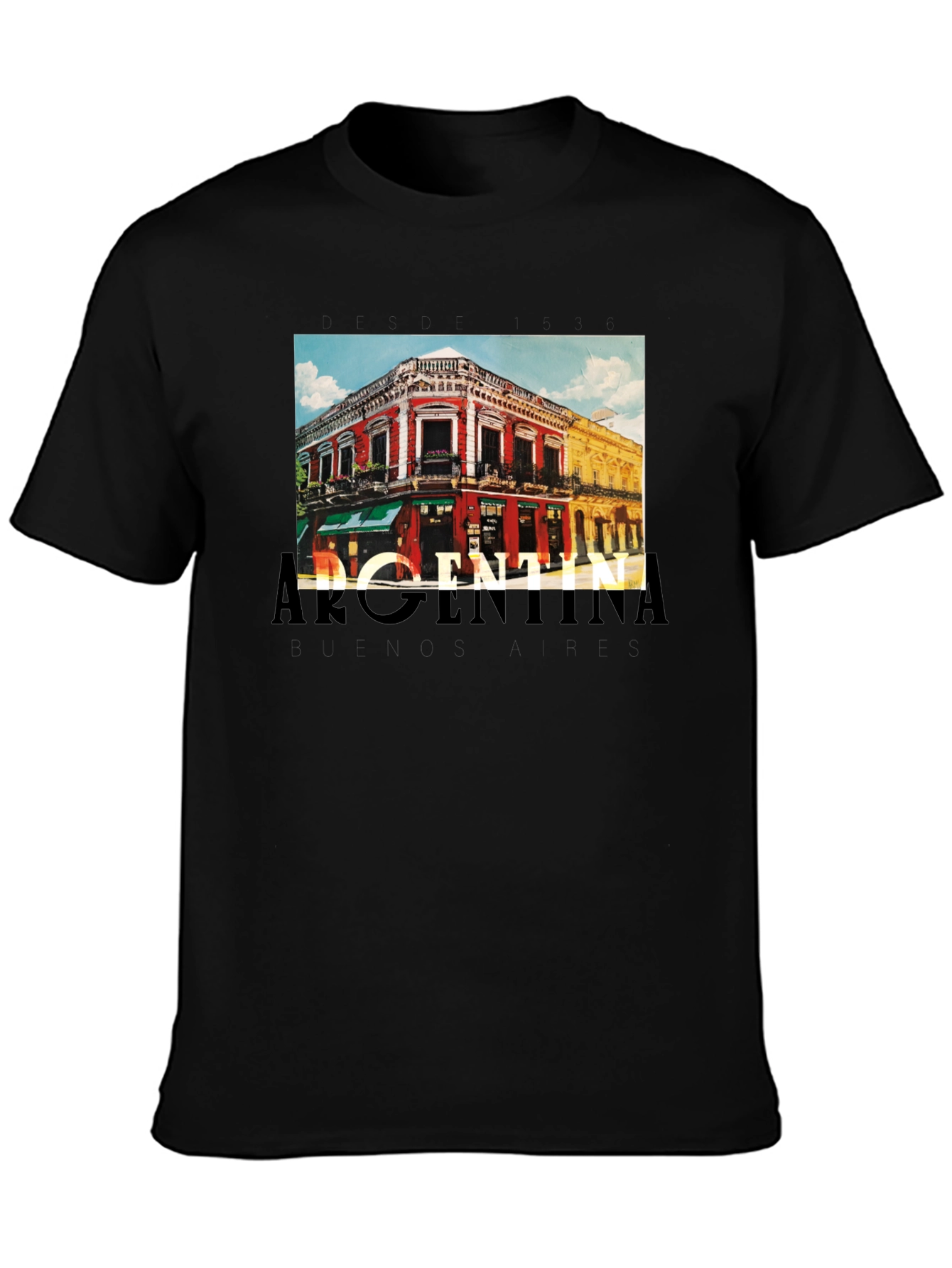 Argentina Building Graphic Tee - Black Short Sleeve T-Shirt