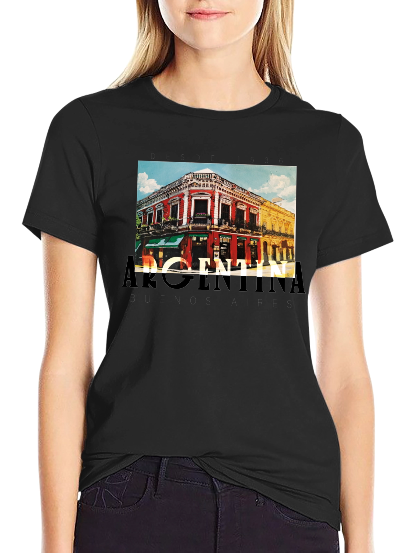 Argentina Building Graphic Tee - Black Short Sleeve T-Shirt