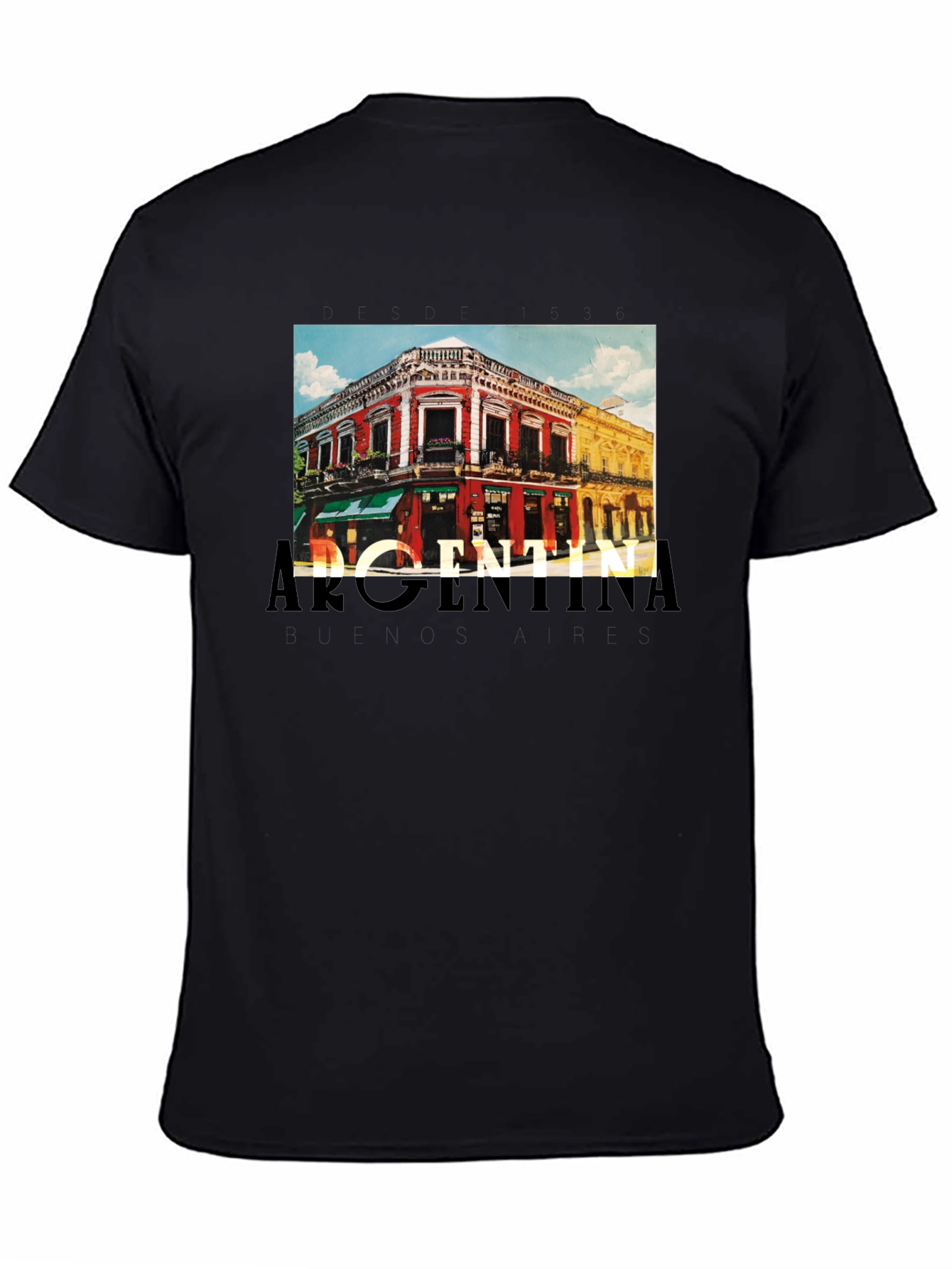 Argentina Building Graphic Tee - Black Short Sleeve T-Shirt
