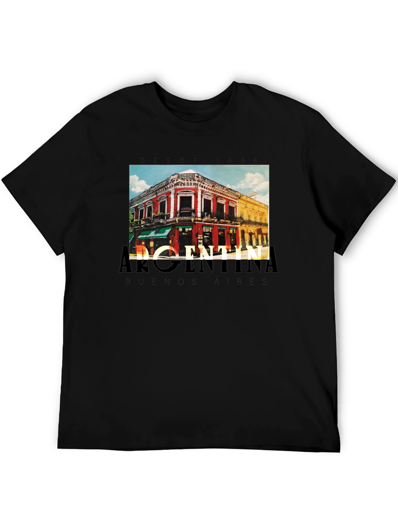 Argentina Building Graphic Tee - Black Short Sleeve T-Shirt