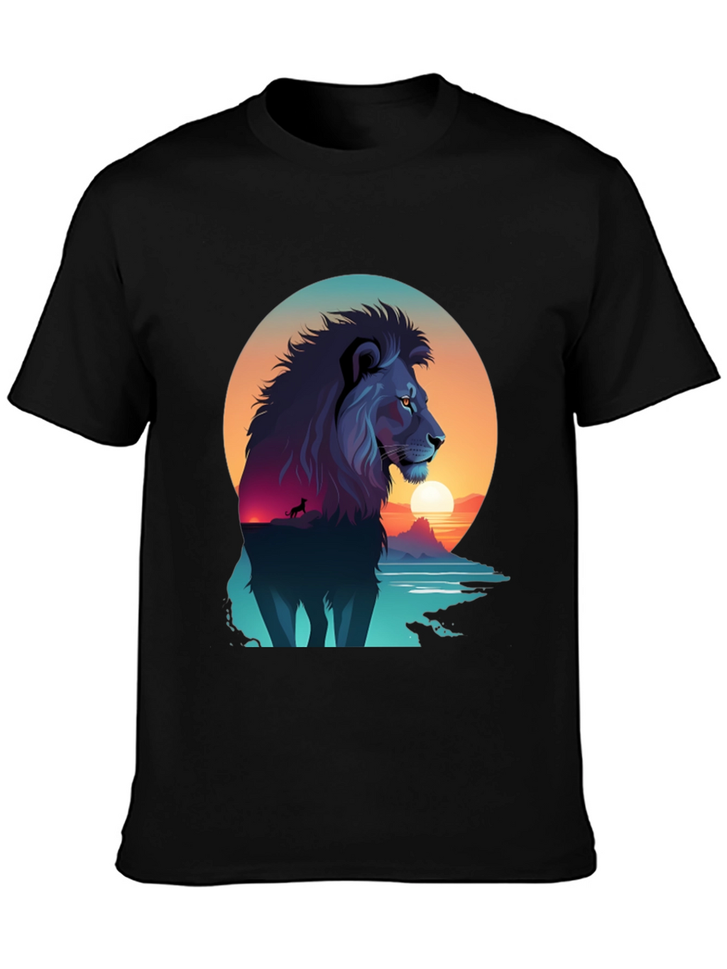 Lion Sunset Graphic Tee - Mens Black T-Shirt