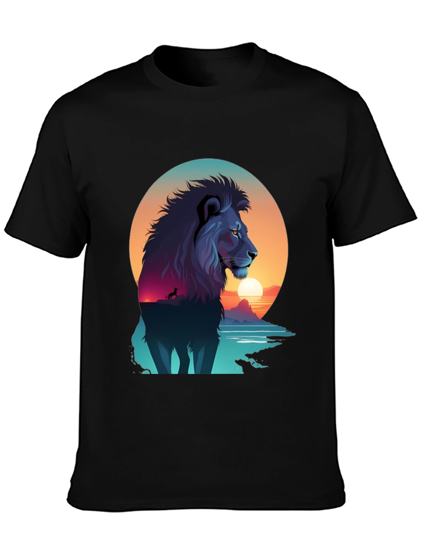 Lion Sunset Graphic Tee - Mens Black T-Shirt