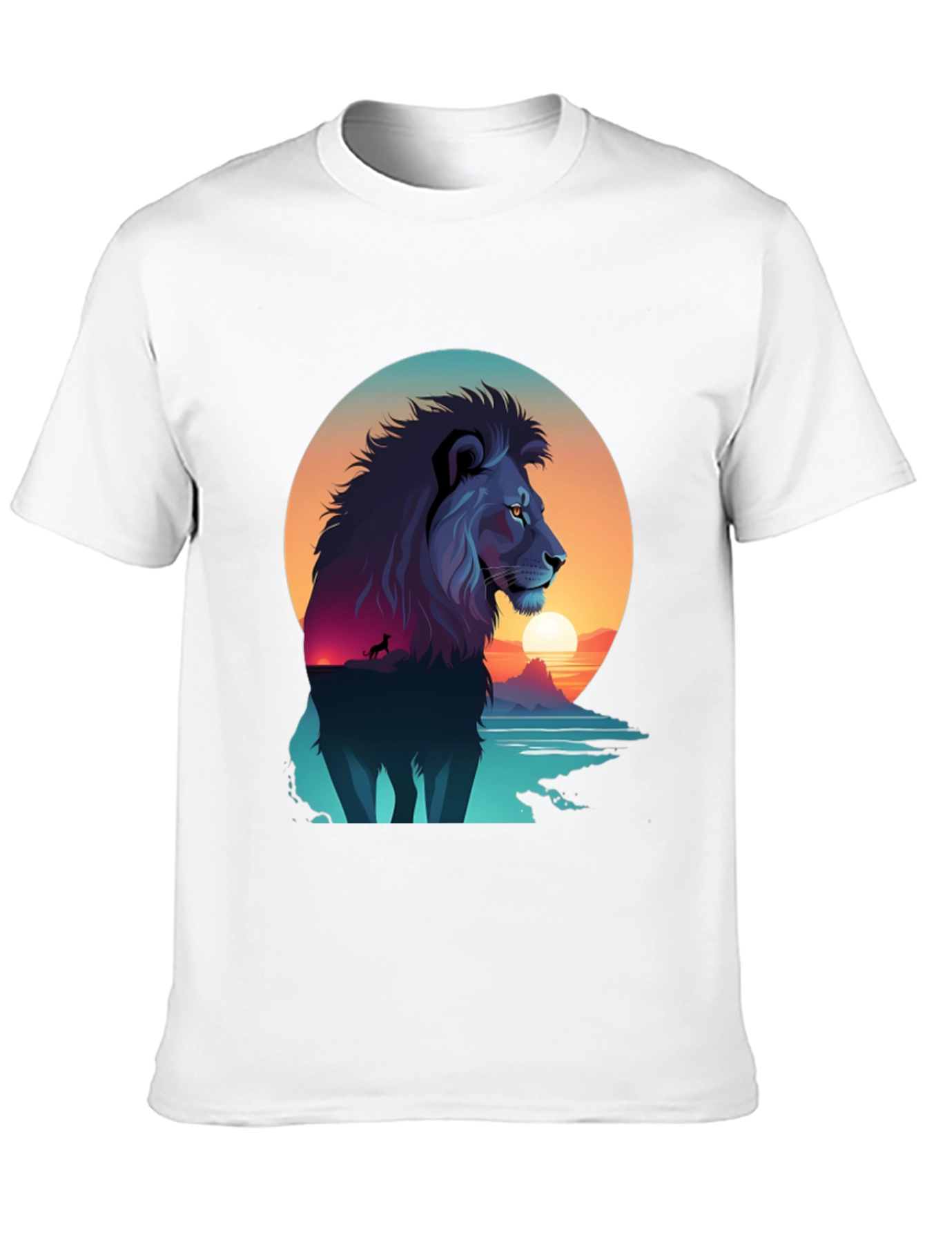 Lion Sunset Graphic Tee - Mens Black T-Shirt