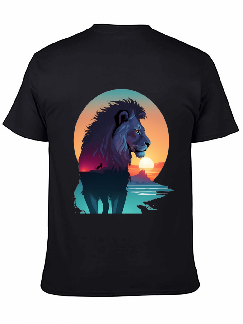 Lion Sunset Graphic Tee - Mens Black T-Shirt