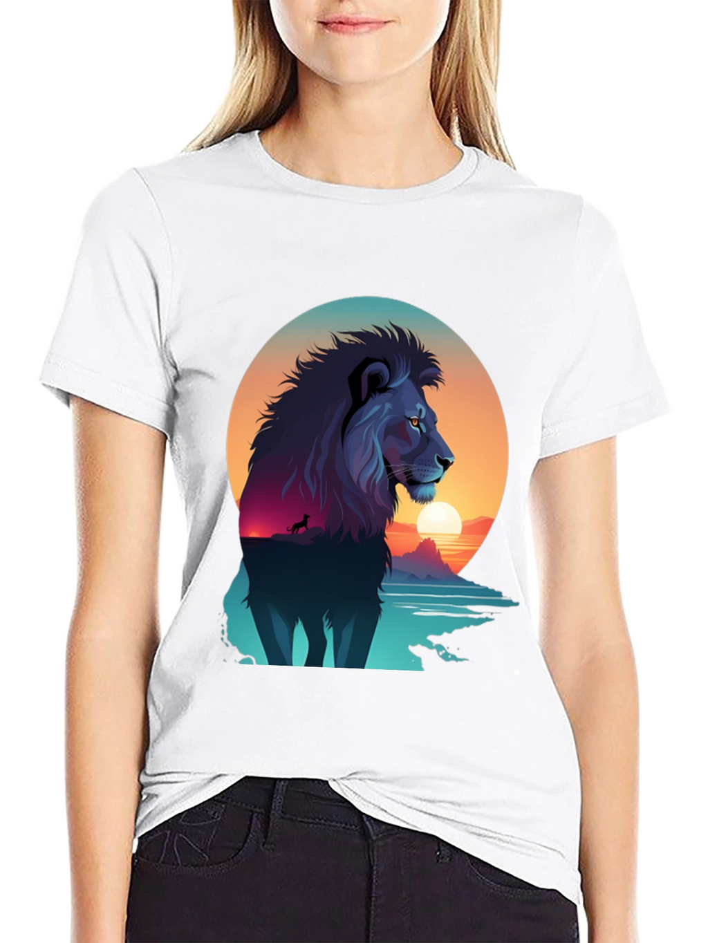 Lion Sunset Graphic Tee - Mens Black T-Shirt