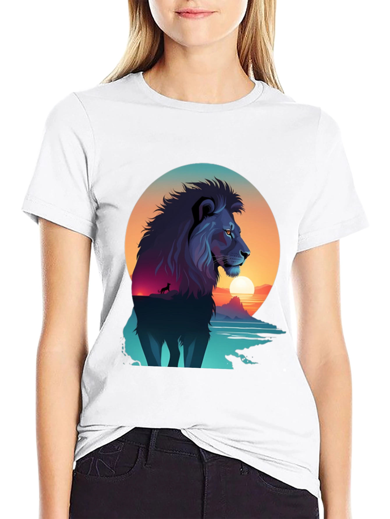 Lion Sunset Graphic Tee - Mens Black T-Shirt