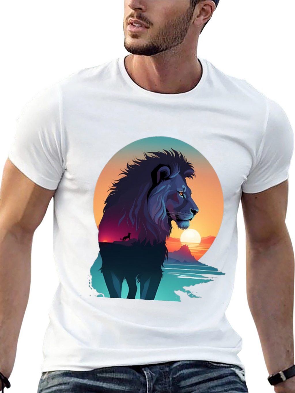 Lion Sunset Graphic Tee - Mens Black T-Shirt