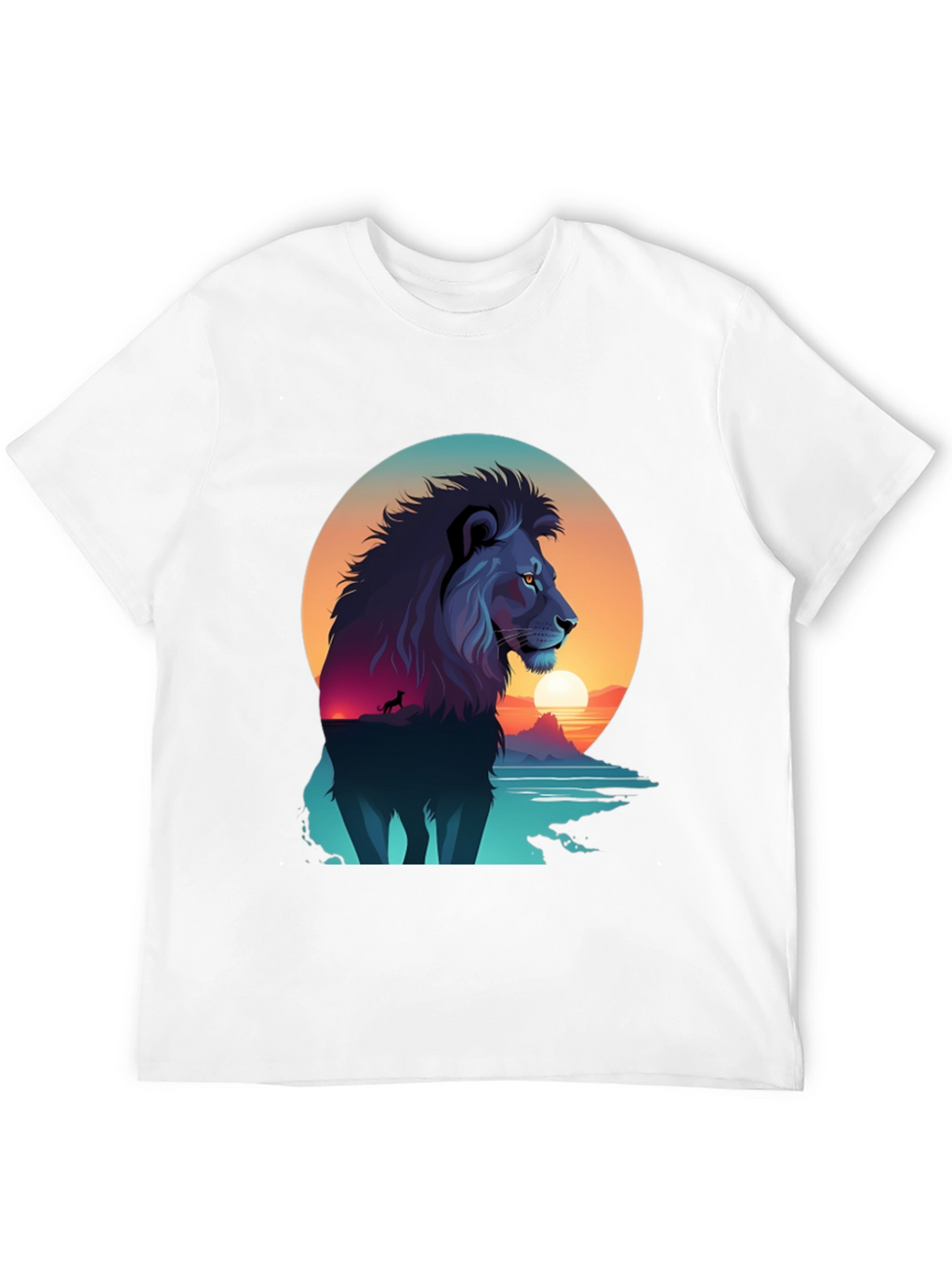 Lion Sunset Graphic Tee - Mens Black T-Shirt