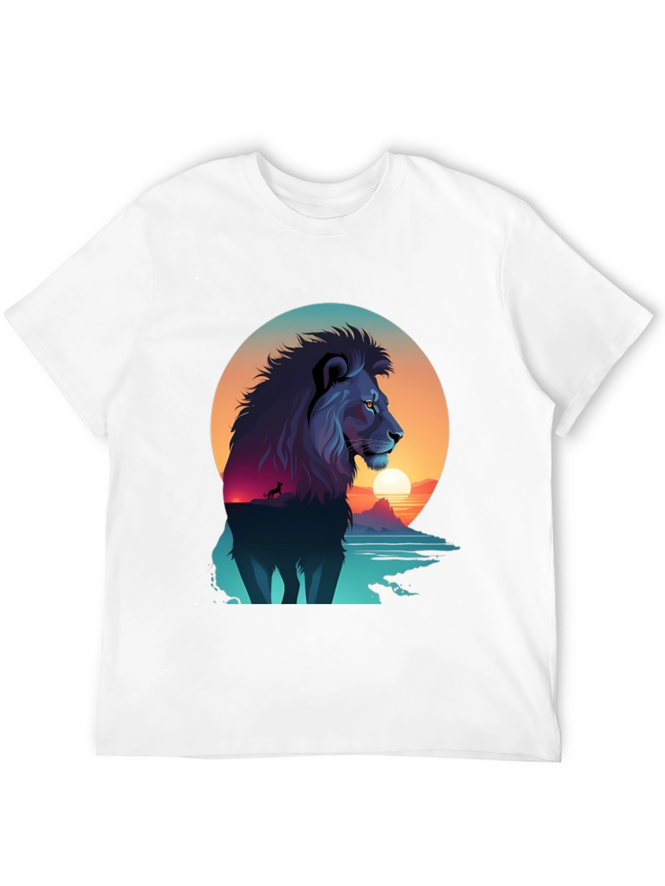 Lion Sunset Graphic Tee - Mens Black T-Shirt