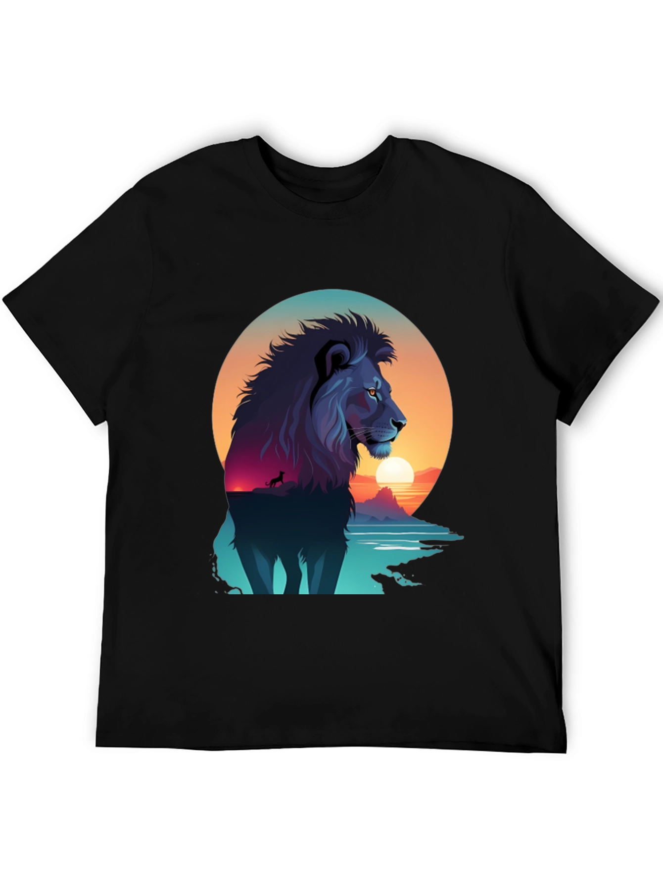 Lion Sunset Graphic Tee - Mens Black T-Shirt