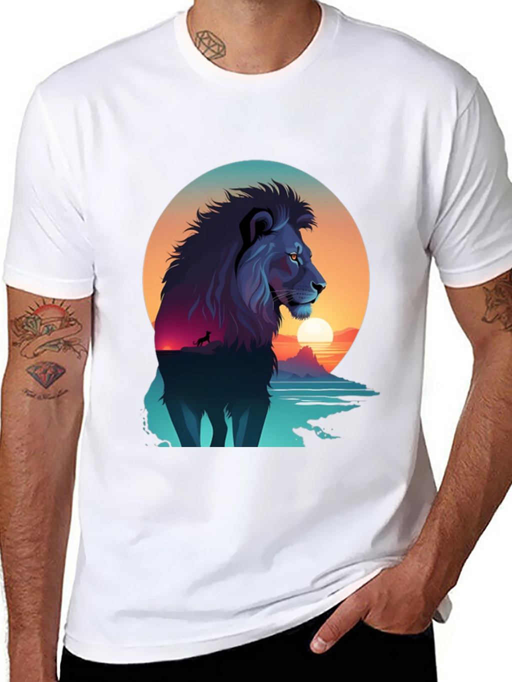 Lion Sunset Graphic Tee - Mens Black T-Shirt