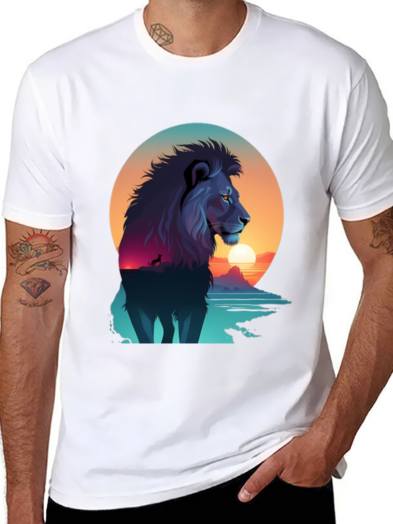 Lion Sunset Graphic Tee - Mens Black T-Shirt