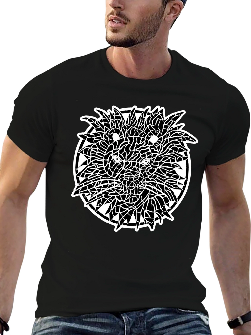 Mosaic Lion Graphic Black T-Shirt