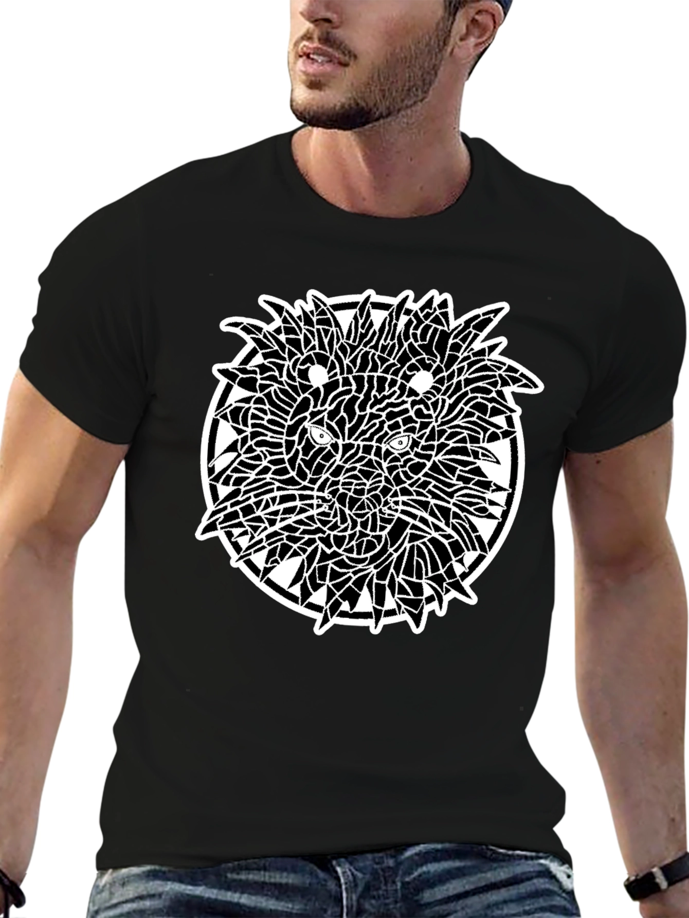 Mosaic Lion Graphic Black T-Shirt