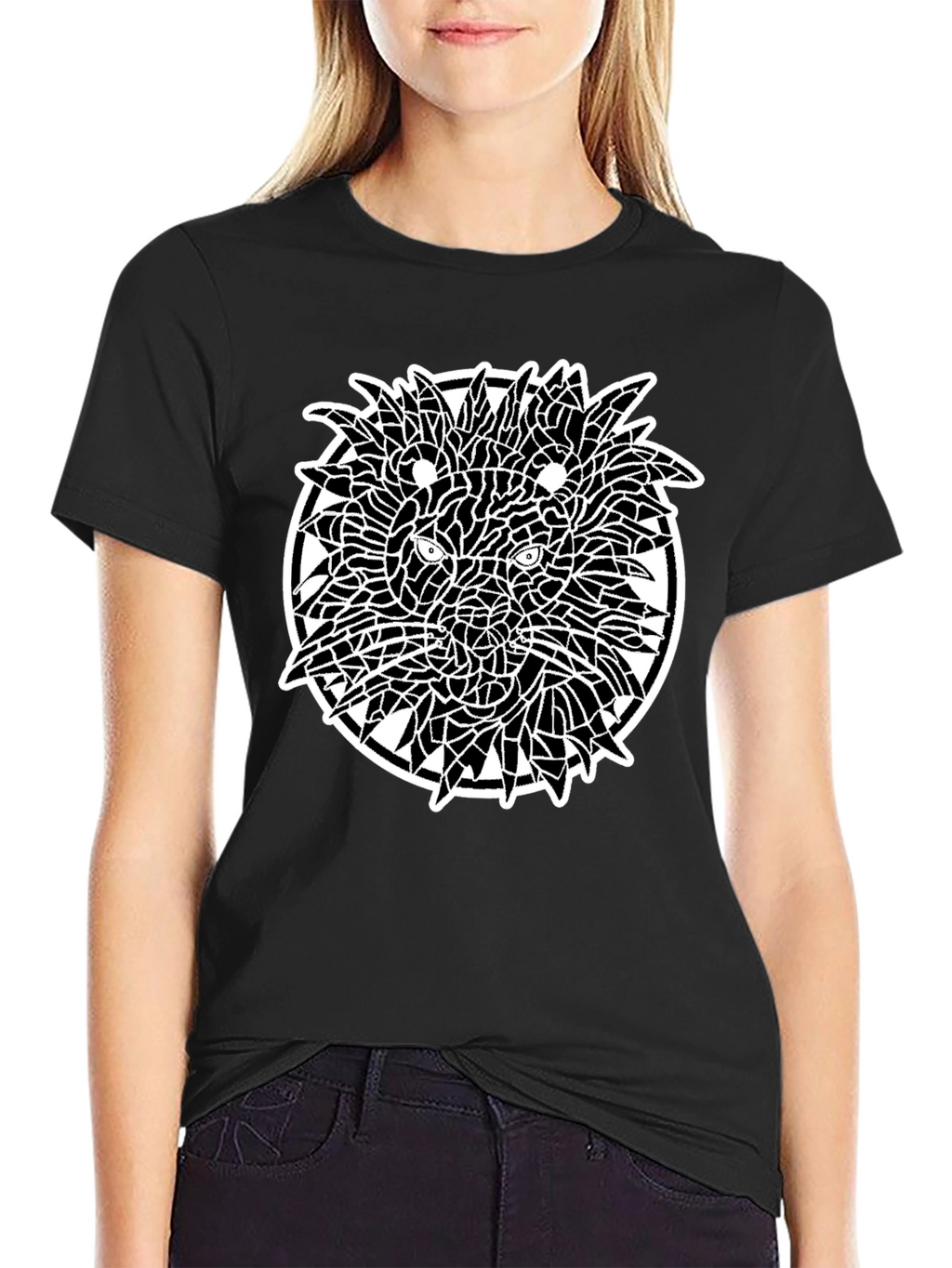 Mosaic Lion Graphic Black T-Shirt