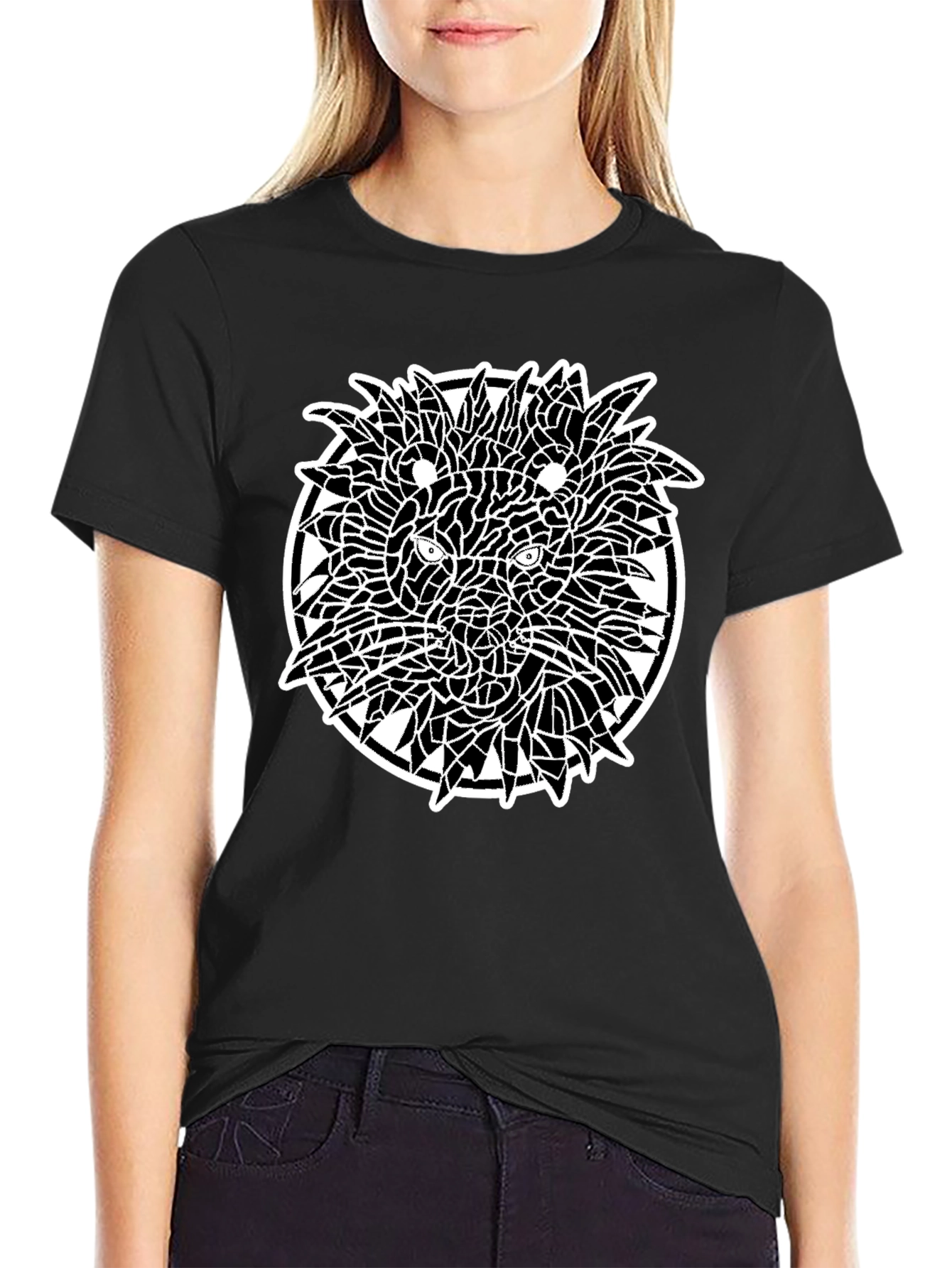 Mosaic Lion Graphic Black T-Shirt