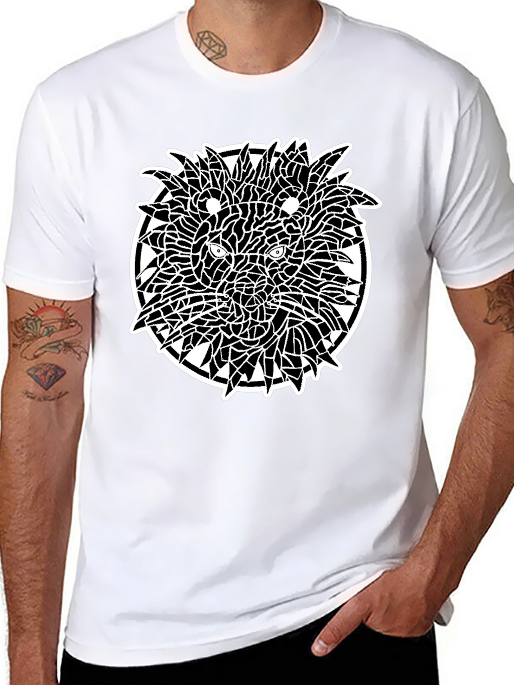 Mosaic Lion Graphic Black T-Shirt