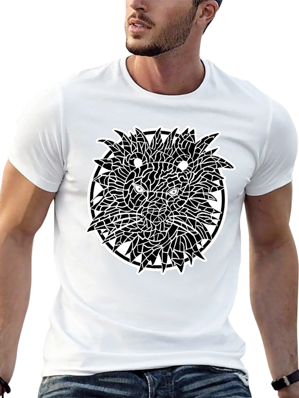 Mosaic Lion Graphic Black T-Shirt
