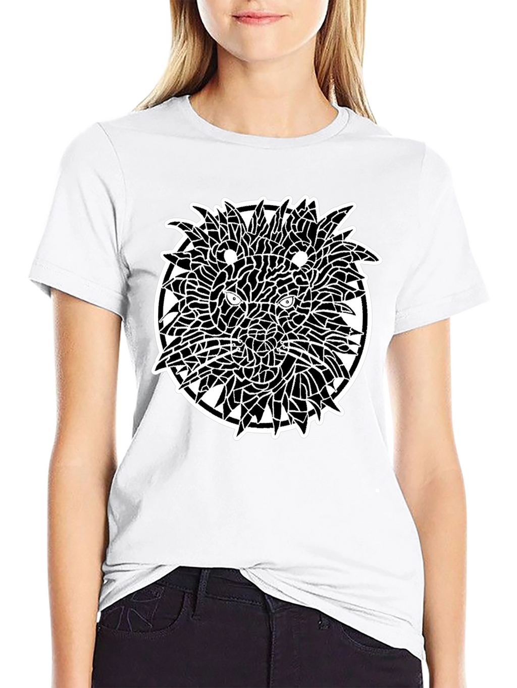 Mosaic Lion Graphic Black T-Shirt